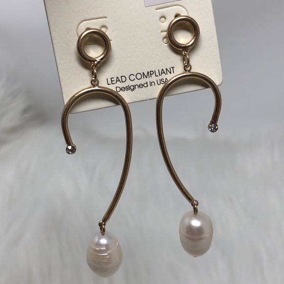 Gold & Rhinestone Swirl Dangle Earrings - Picture 1 of 2